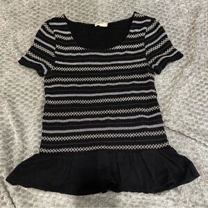 - Meadow rue anthropology navy peplum top short sleeve euc shirt blue sz s…